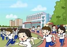 校园风景画图片简单